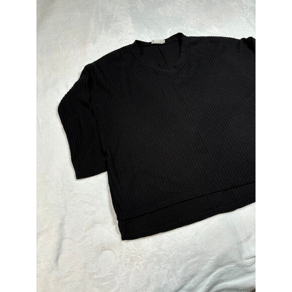 Zenana Black vneck Waffle Knit Oversized Sweater size small - Picture 2 of 7